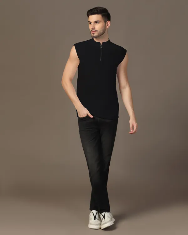Black_Cotton_Blend_Mandarin_Collar_Sleeveless_T_Shirt_For_Men