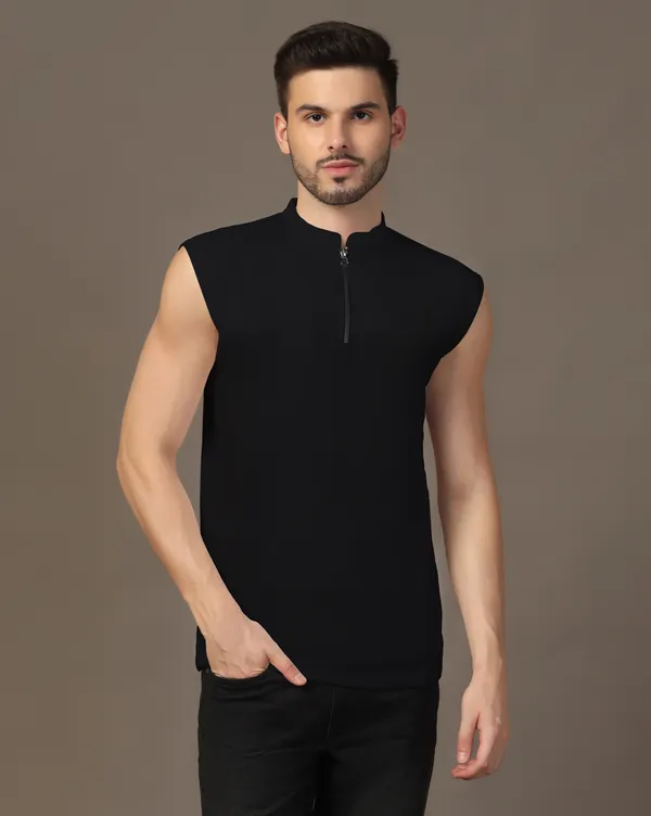Black_Cotton_Blend_Mandarin_Collar_Sleeveless_T_Shirt_For_Men