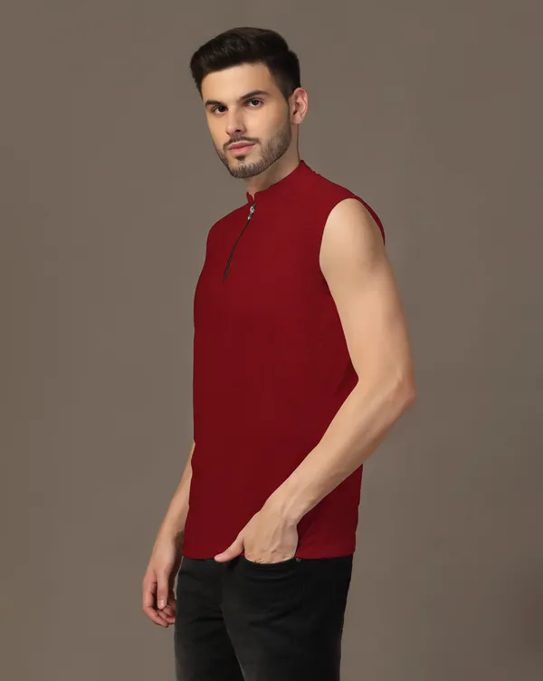 Maroon_Cotton_Blend_Mandarin_Collar_Sleeveless_T_Shirt_For_Men