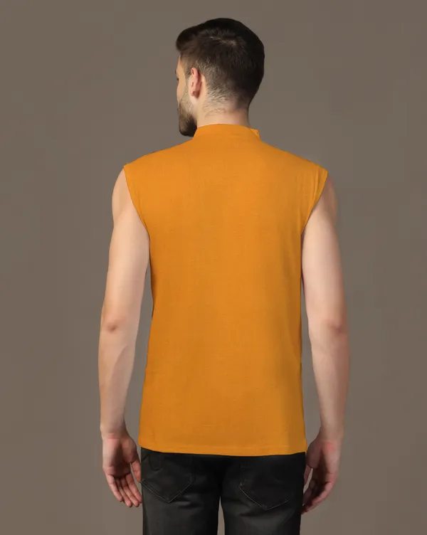 Mustard_Cotton_Blend_Mandarin_Collar_Sleeveless_T_Shirt_For_Men