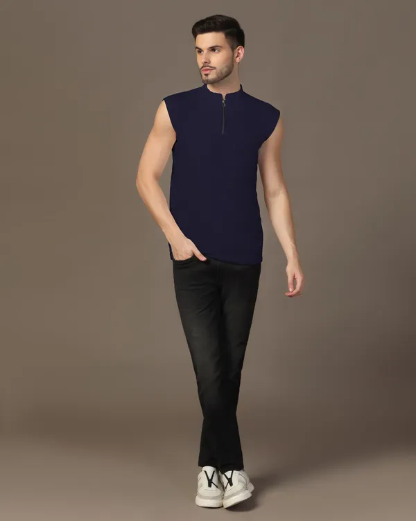Dark_Blue_Cotton_Blend_Mandarin_Collar_Sleeveless_T_Shirt_For_Men