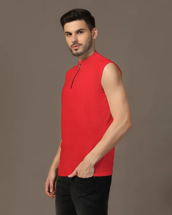 Red_Cotton_Blend_Mandarin_Collar_Sleeveless_T_Shirt_For_Men