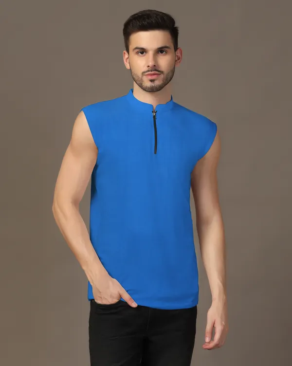 Blue_Cotton_Blend_Mandarin_Collar_Sleeveless_T_Shirt_For_Men