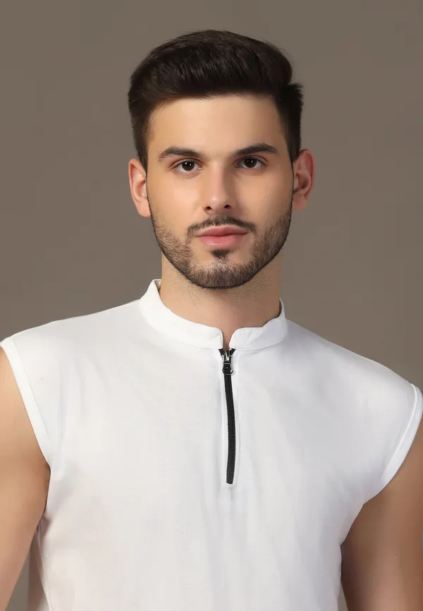 White_Cotton_Blend_Mandarin_Collar_Sleeveless_T_Shirt_For_Men