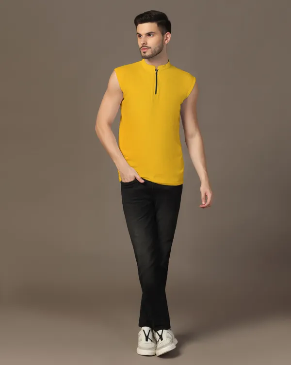 Yellow_Cotton_Blend_Mandarin_Collar_Sleeveless_T_Shirt_For_Men
