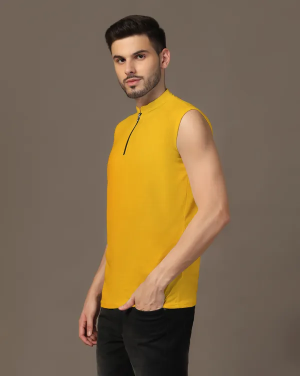 Yellow_Cotton_Blend_Mandarin_Collar_Sleeveless_T_Shirt_For_Men