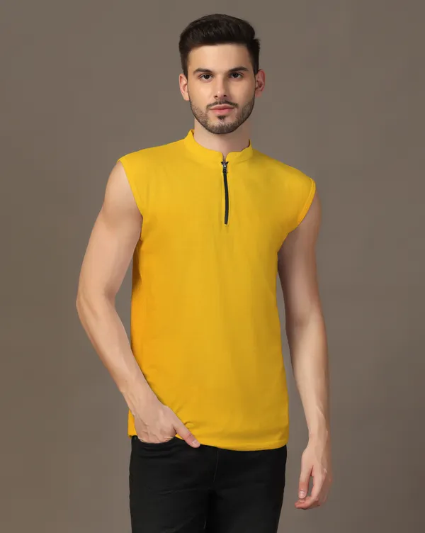 Yellow_Cotton_Blend_Mandarin_Collar_Sleeveless_T_Shirt_For_Men