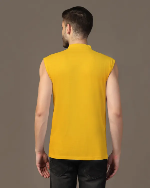 Yellow_Cotton_Blend_Mandarin_Collar_Sleeveless_T_Shirt_For_Men