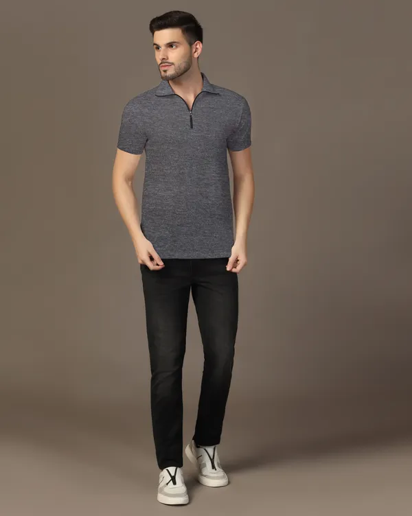 Grey_Cotton_Blend_Polo_Neck_Half_Sleeve_T-Shirt_For_Men