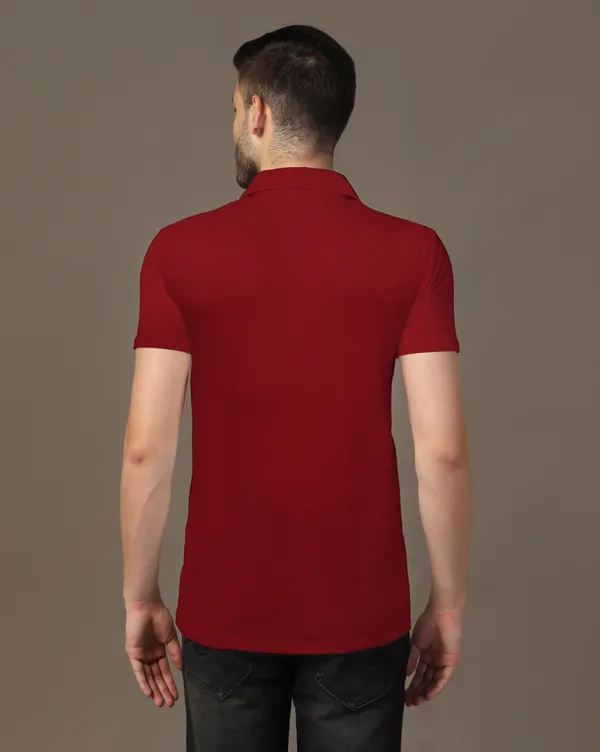 Maroon_Cotton_Blend_Polo_Neck_Half_Sleeve_T_Shirt_For_Men