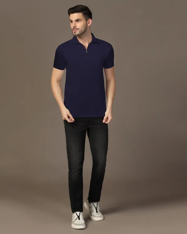 Dark_Blue_Cotton_Blend_Polo_Neck_Half_Sleeve_T_Shirt_For_Men
