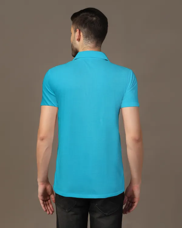 Turquoise_Cotton_Blend_Polo_Neck_Half_Sleeve_T_Shirt_For_Men