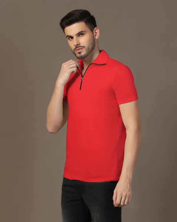 Red_Cotton_Blend_Polo_Neck_Half_Sleeve_T_Shirt_For_Men