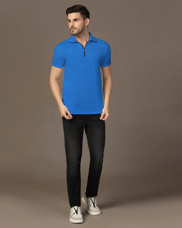 Blue_Cotton_Blend_Polo_Neck_Half_Sleeve_T_Shirt_For_Men