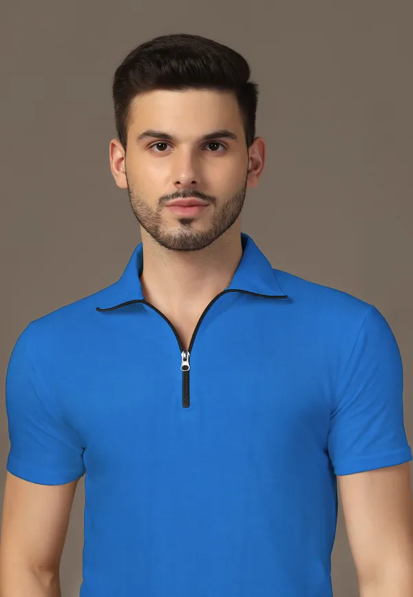 Blue_Cotton_Blend_Polo_Neck_Half_Sleeve_T_Shirt_For_Men