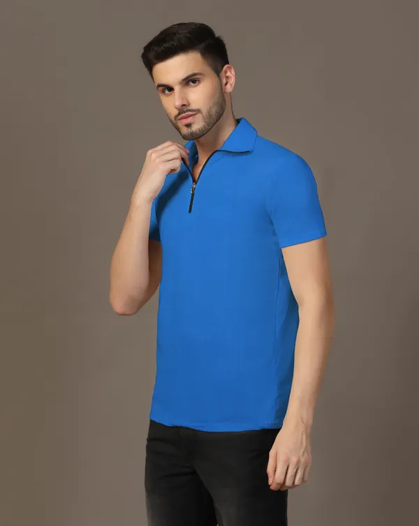 Blue_Cotton_Blend_Polo_Neck_Half_Sleeve_T_Shirt_For_Men