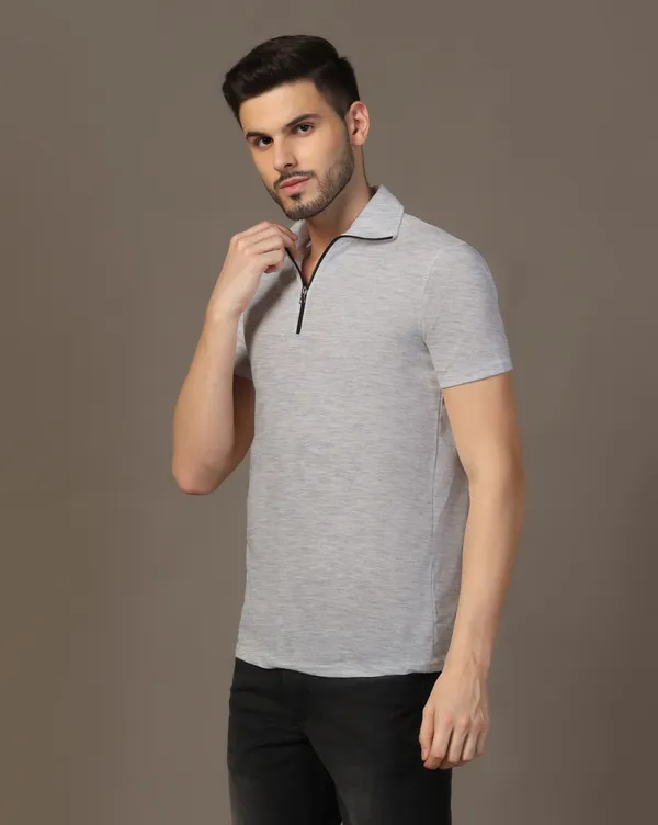 Silver_Cotton_Blend_Polo_Neck_Half_Sleeve_T-Shirt_For_Men