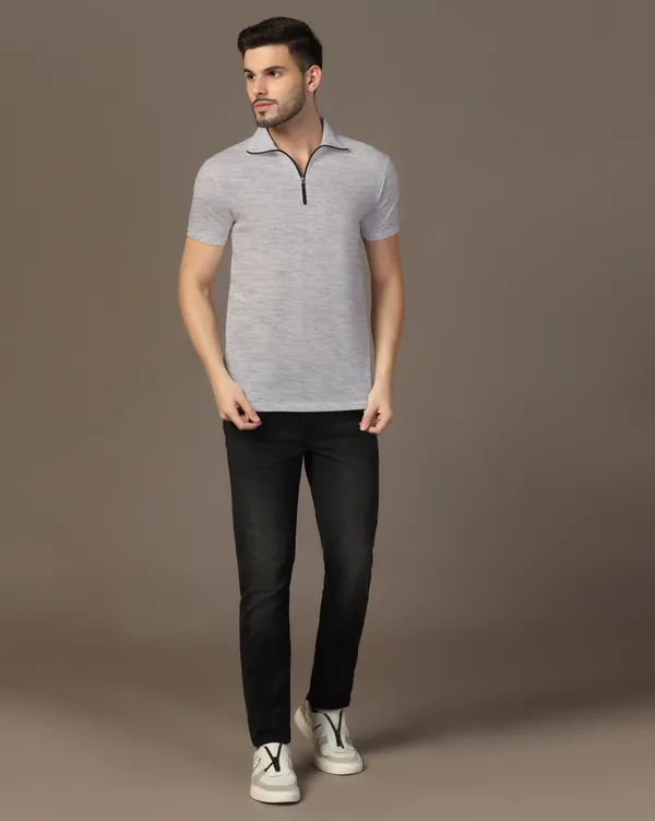 Silver_Cotton_Blend_Polo_Neck_Half_Sleeve_T-Shirt_For_Men