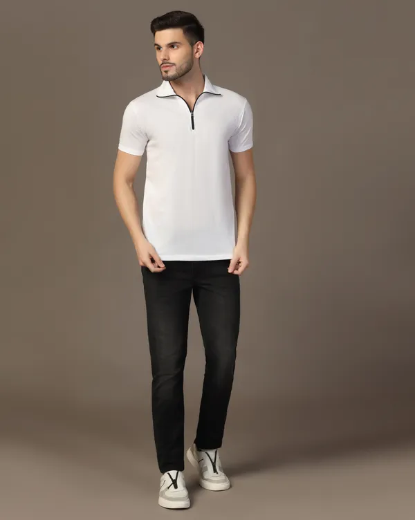White_Cotton_Blend_Polo_Neck_Half_Sleeve_T_Shirt_For_Men