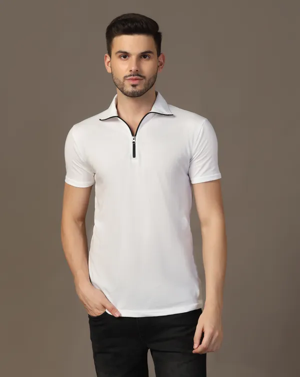 White_Cotton_Blend_Polo_Neck_Half_Sleeve_T_Shirt_For_Men