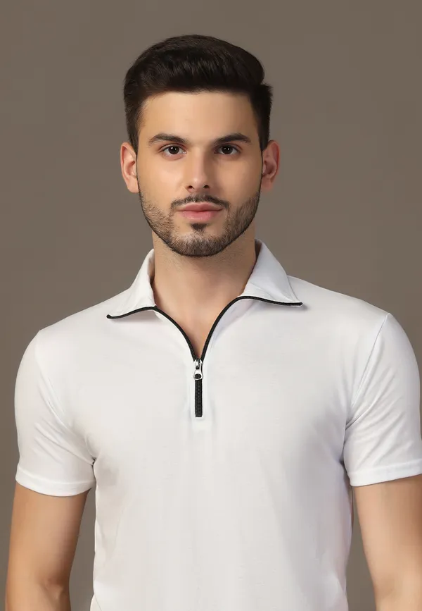 White_Cotton_Blend_Polo_Neck_Half_Sleeve_T_Shirt_For_Men