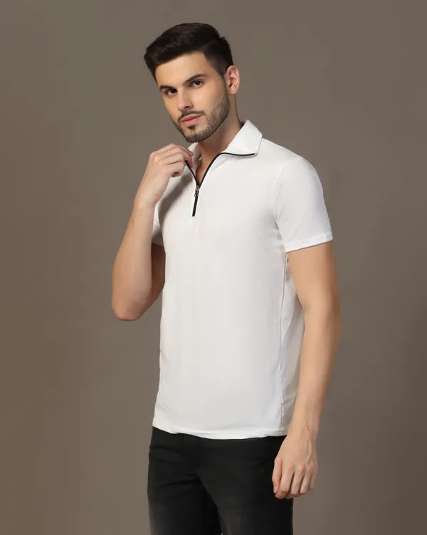 White_Cotton_Blend_Polo_Neck_Half_Sleeve_T_Shirt_For_Men