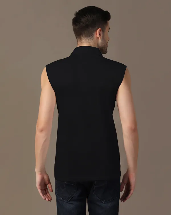 Black_Cotton_Blend_Polo_Neck_Sleeveless_T_Shirt_For_Men