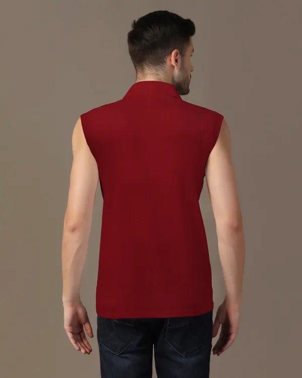 Maroon_Cotton_Blend_Polo_Neck_Sleeveless_T_Shirt_For_Men