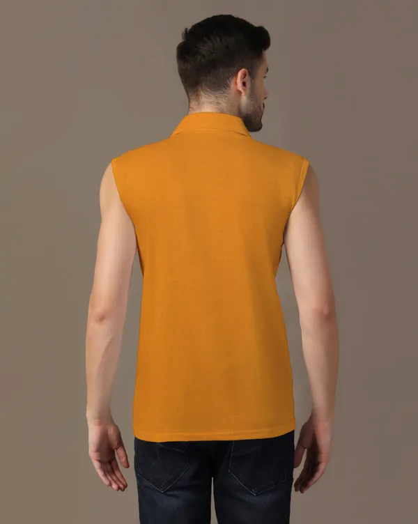 Mustard_Cotton_Blend_Polo_Neck_Sleeveless_T_Shirt_For_Men