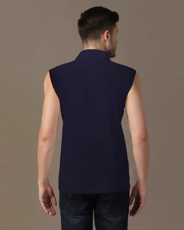 Dark_Blue_Cotton_Blend_Polo_Neck_Sleeveless_T_Shirt_For_Men