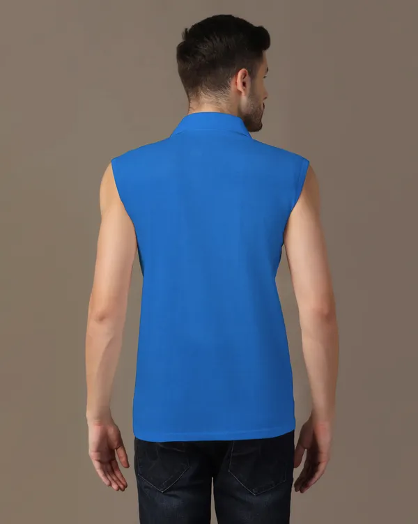 Blue_Cotton_Blend_Polo_Neck_Sleeveless_T_Shirt_For_Men
