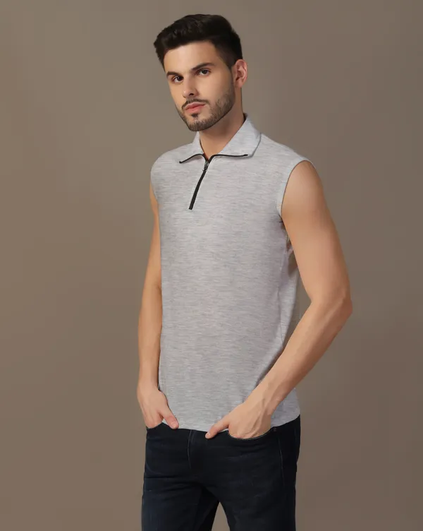 Silver_Cotton_Blend_Polo_Neck_Sleeveless_T_Shirt_For_Men