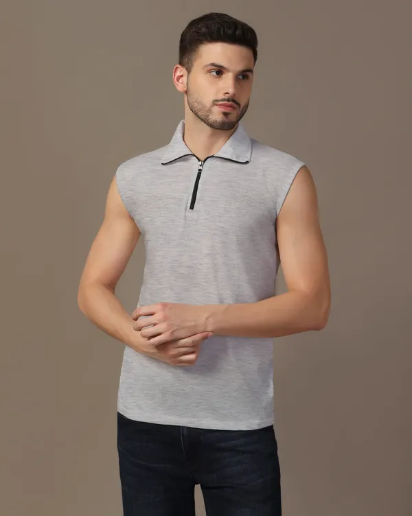 Silver_Cotton_Blend_Polo_Neck_Sleeveless_T_Shirt_For_Men