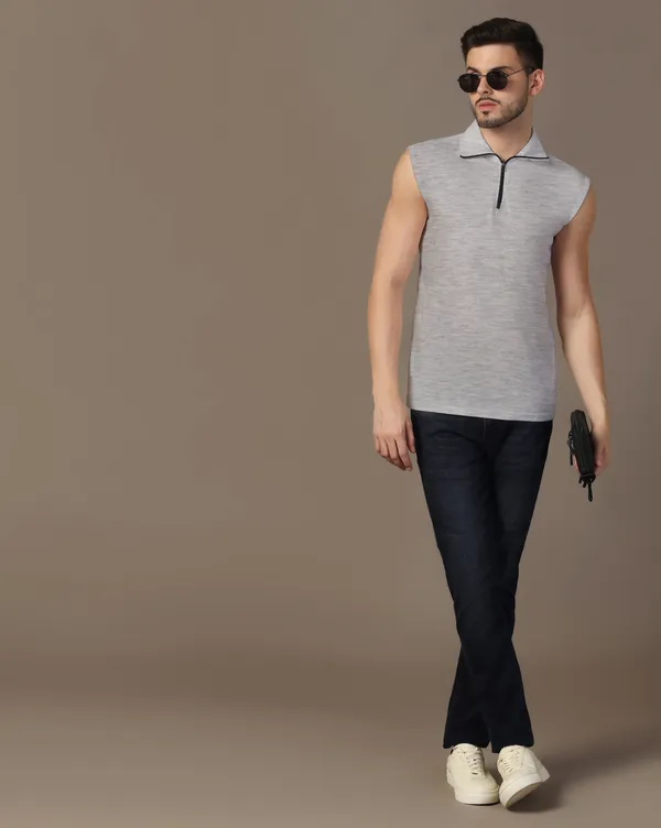 Silver_Cotton_Blend_Polo_Neck_Sleeveless_T_Shirt_For_Men
