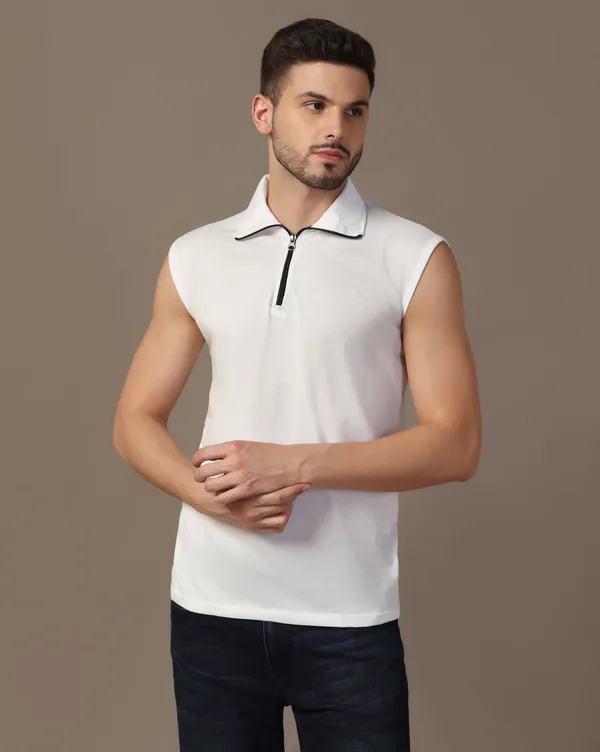 White_Cotton_Blend_Polo_Neck_Sleeveless_T_Shirt_For_Men
