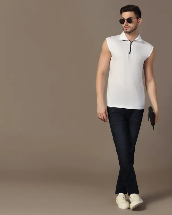White_Cotton_Blend_Polo_Neck_Sleeveless_T_Shirt_For_Men