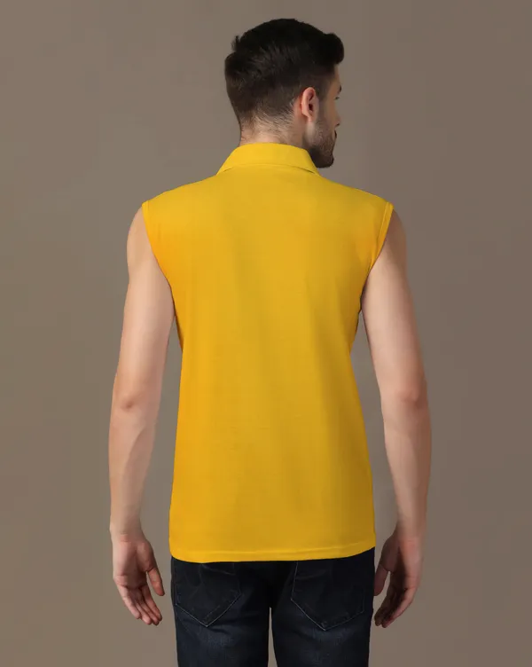 Yellow_Cotton_Blend_Polo_Neck_Sleeveless_T_Shirt_For_Men