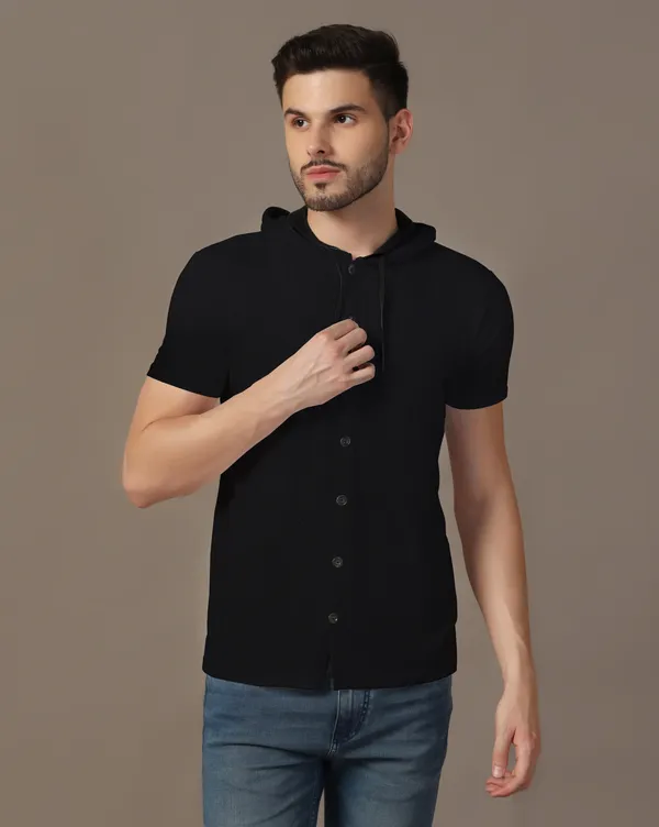 Black_Half_Sleeve_Cotton_Blend_Hooded_Neck_T-Shirt_For_Men