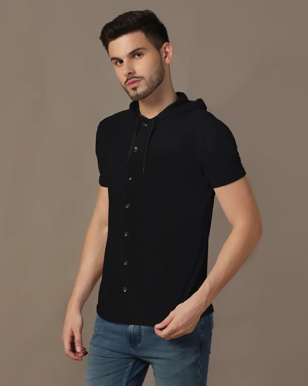 Black_Half_Sleeve_Cotton_Blend_Hooded_Neck_T-Shirt_For_Men