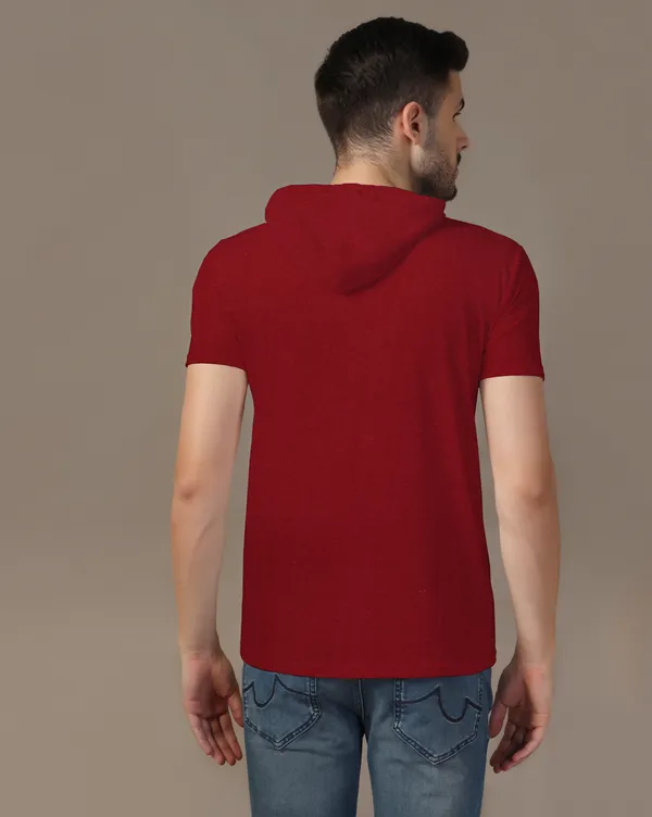 Maroon_Cotton_Blend_Hooded_Neck_Half_Sleeve_T_Shirt_For_Men