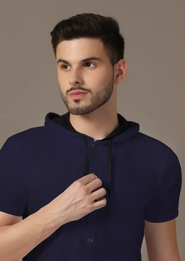 Dark_Blue_Cotton_Blend_Hooded_Neck_Half_Sleeve_T_Shirt_For_Men