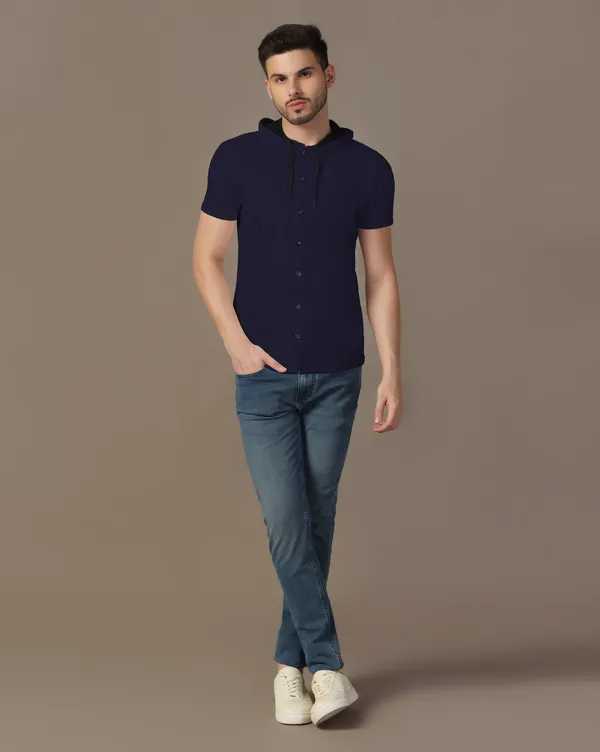 Dark_Blue_Cotton_Blend_Hooded_Neck_Half_Sleeve_T_Shirt_For_Men
