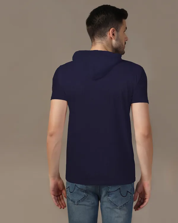 Dark_Blue_Cotton_Blend_Hooded_Neck_Half_Sleeve_T_Shirt_For_Men