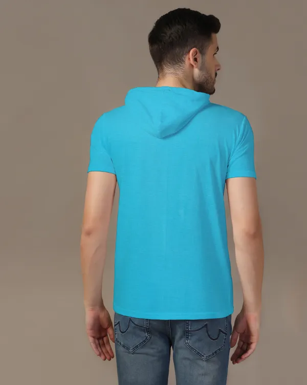 Turquoise_Cotton_Blend_Hooded_Neck_Half_Sleeve_T_Shirt_For_Men