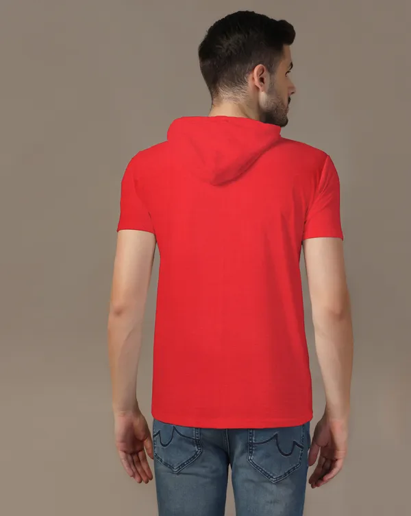 Red_Cotton_Blend_Hooded_Neck_Half_Sleeve_T_Shirt_For_Men