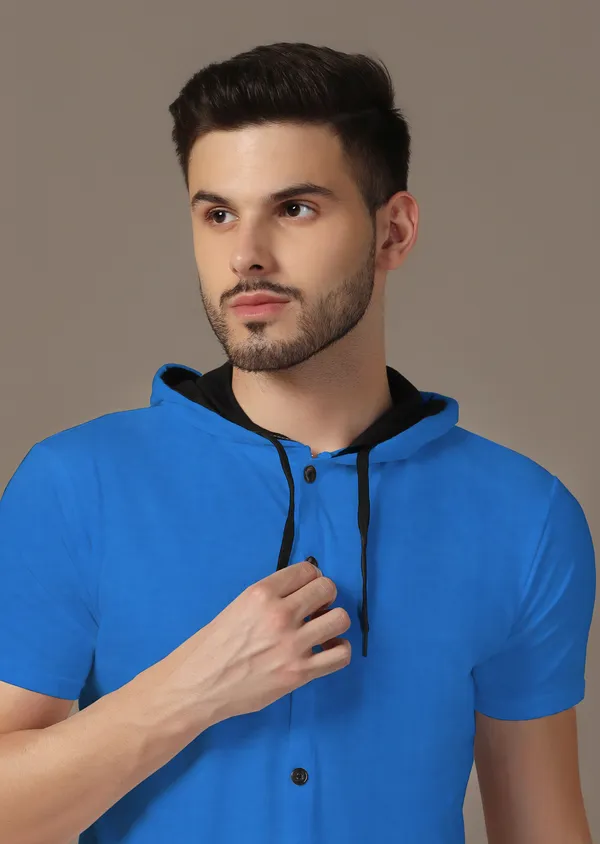 Blue_Cotton_Blend_Hooded_Neck_Half_Sleeve_T_Shirt_For_Men