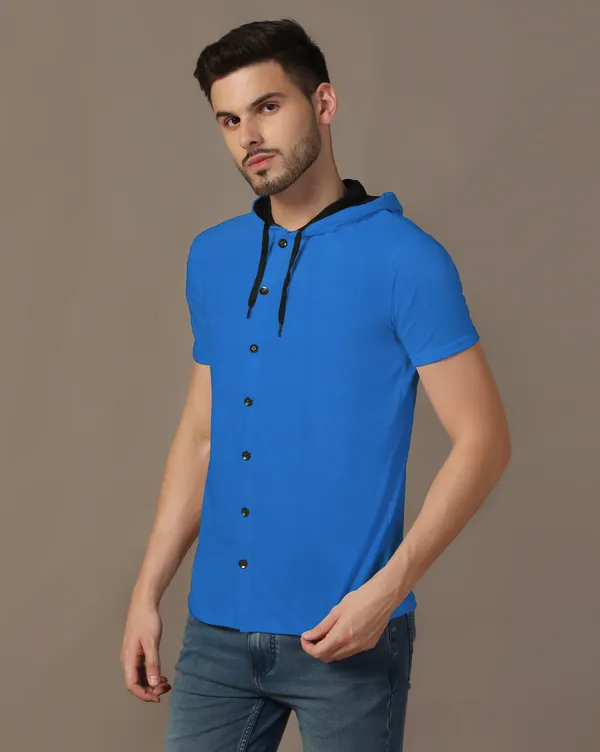 Blue_Cotton_Blend_Hooded_Neck_Half_Sleeve_T_Shirt_For_Men