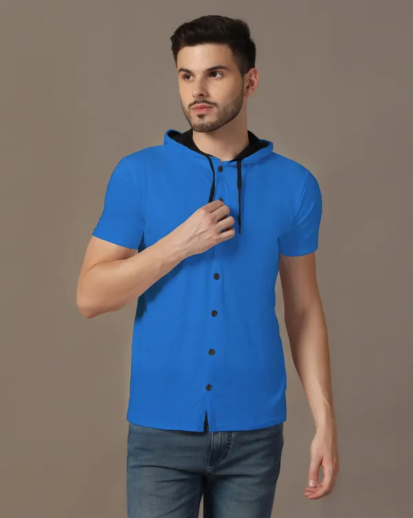 Blue_Cotton_Blend_Hooded_Neck_Half_Sleeve_T_Shirt_For_Men
