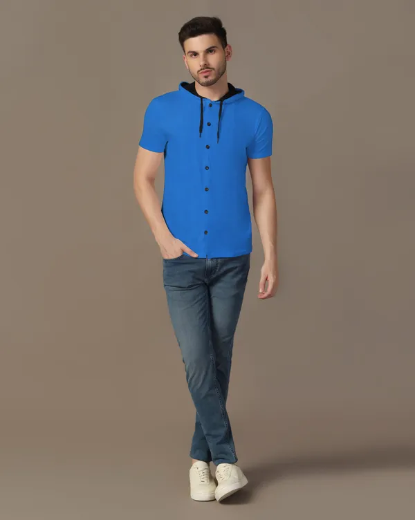 Blue_Cotton_Blend_Hooded_Neck_Half_Sleeve_T_Shirt_For_Men