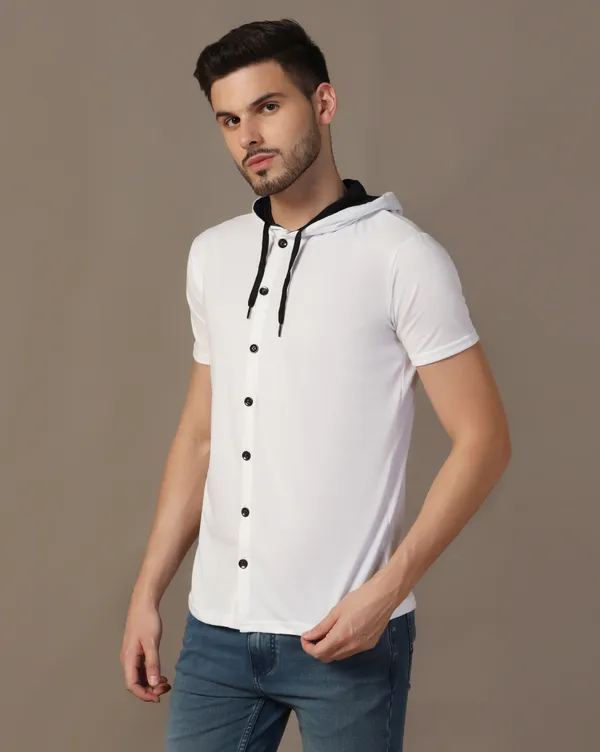 White_Cotton_Blend_Hooded_Neck_Half_Sleeve_T_Shirt_For_Men